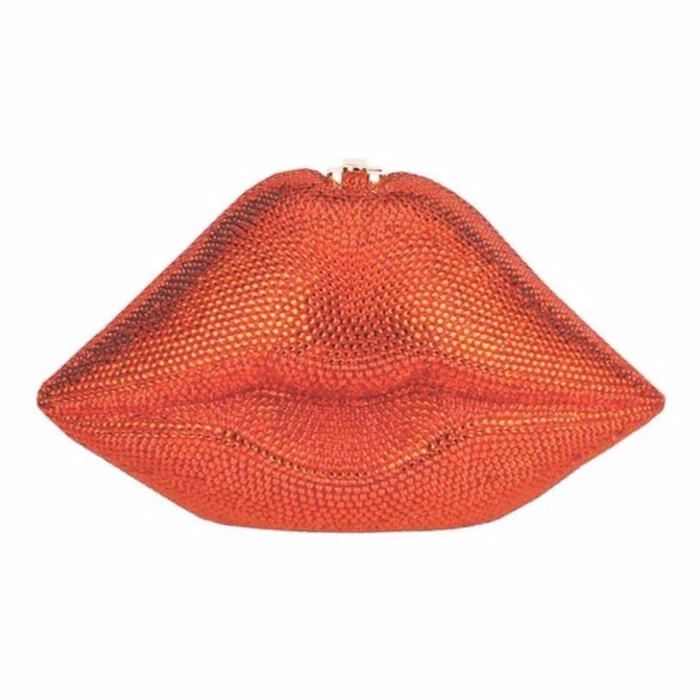 Luscious Lips Hand-Carved Acacia Wood Clutch Bag with Swarovski Crystals